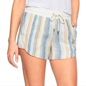 Athleta Beachside Bali Blue Rainbow Striped Print Beach Linen Tie Waist Shorts